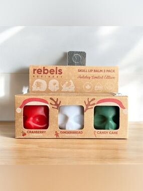 NEW Rebels Refinery Holiday Skull Shape Lip Balm 3Pack Limited Edition Christmas